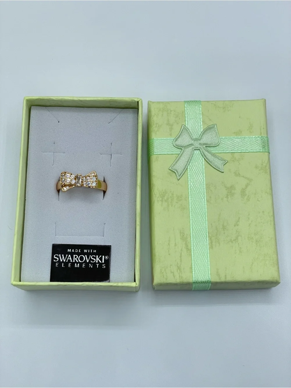 Swarovski Crystal Elements White Swarovski Elements Bow Ring Size 8 Minimalist